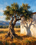 Olive tree painting — Lakonia-inspired brand imagery, placeholder until real product photography is ready